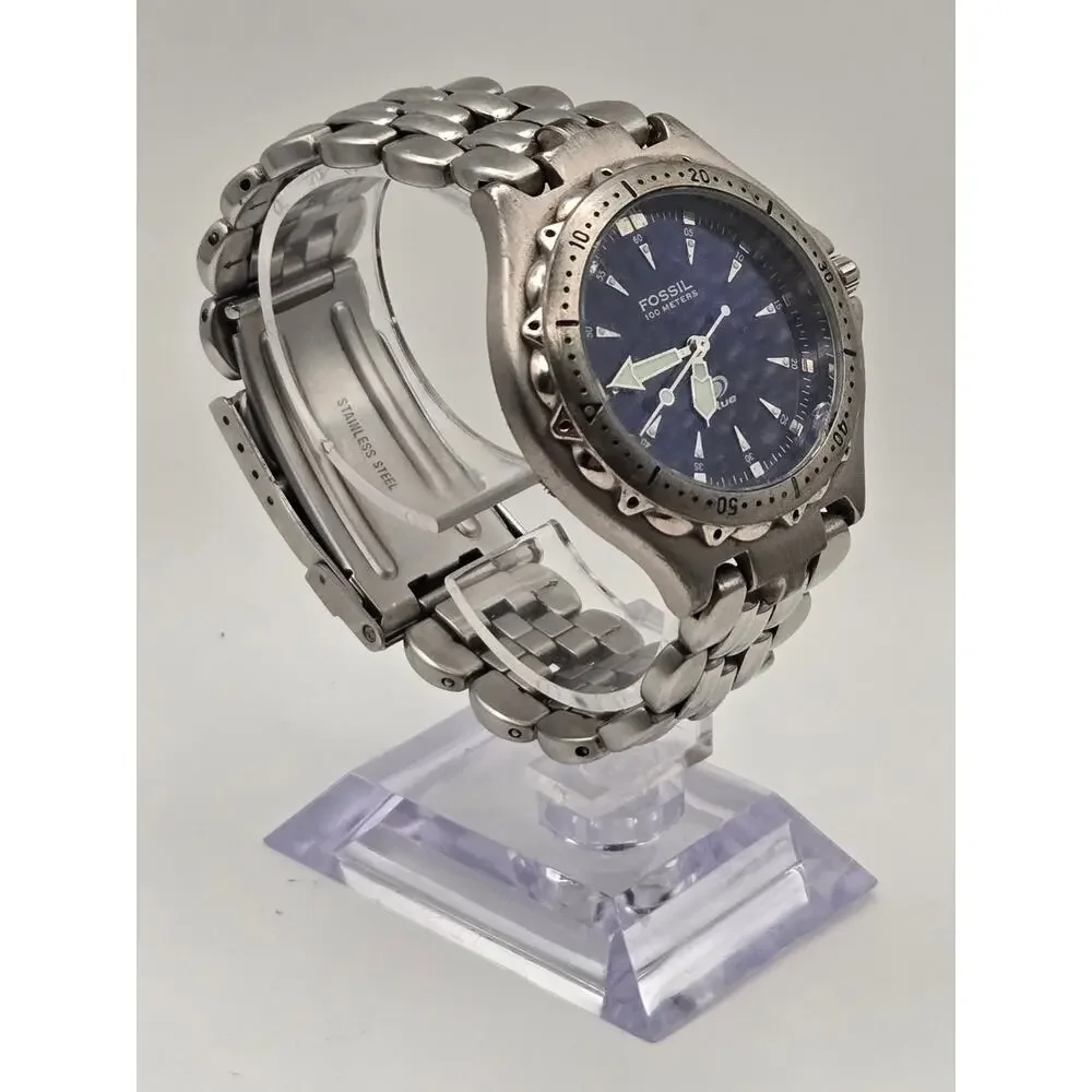 Fossil Blue Mens Watch Stainless Steel Diver Quartz 100M Water Resistant